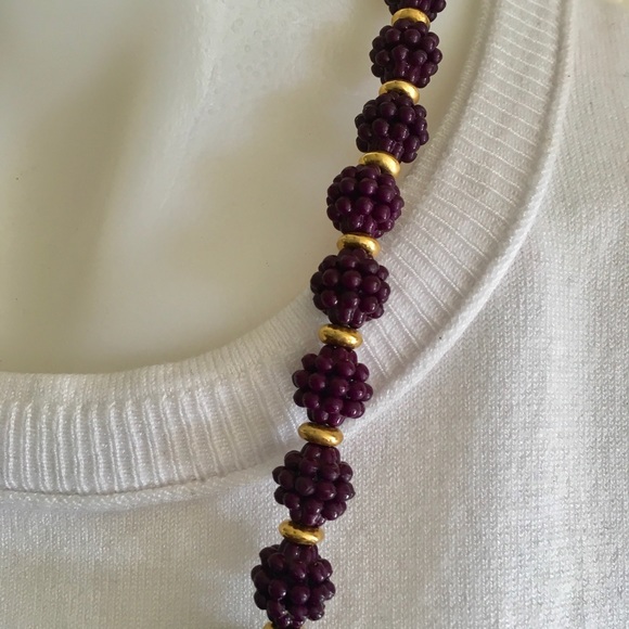 Purple Beaded Graduated Long NECKLACE - Picture 4 of 5